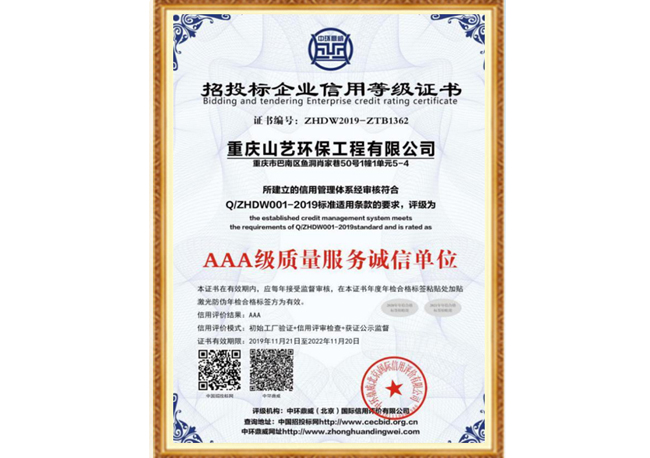 AAA 級質(zhì)量服務(wù)誠信單位
